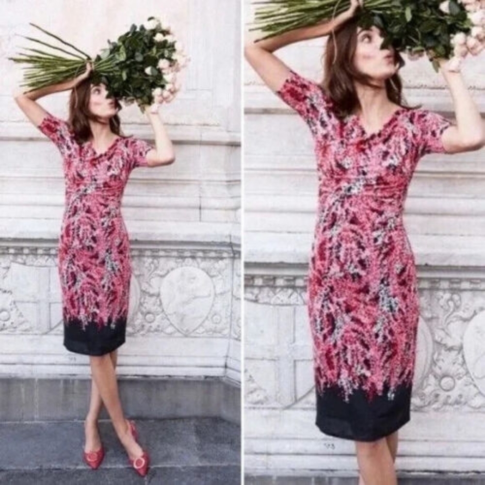 Boden Rita Ruched Wrap Jersey Dress Grey Pink White Size US 4 Knee-Length - Picture 2 of 10